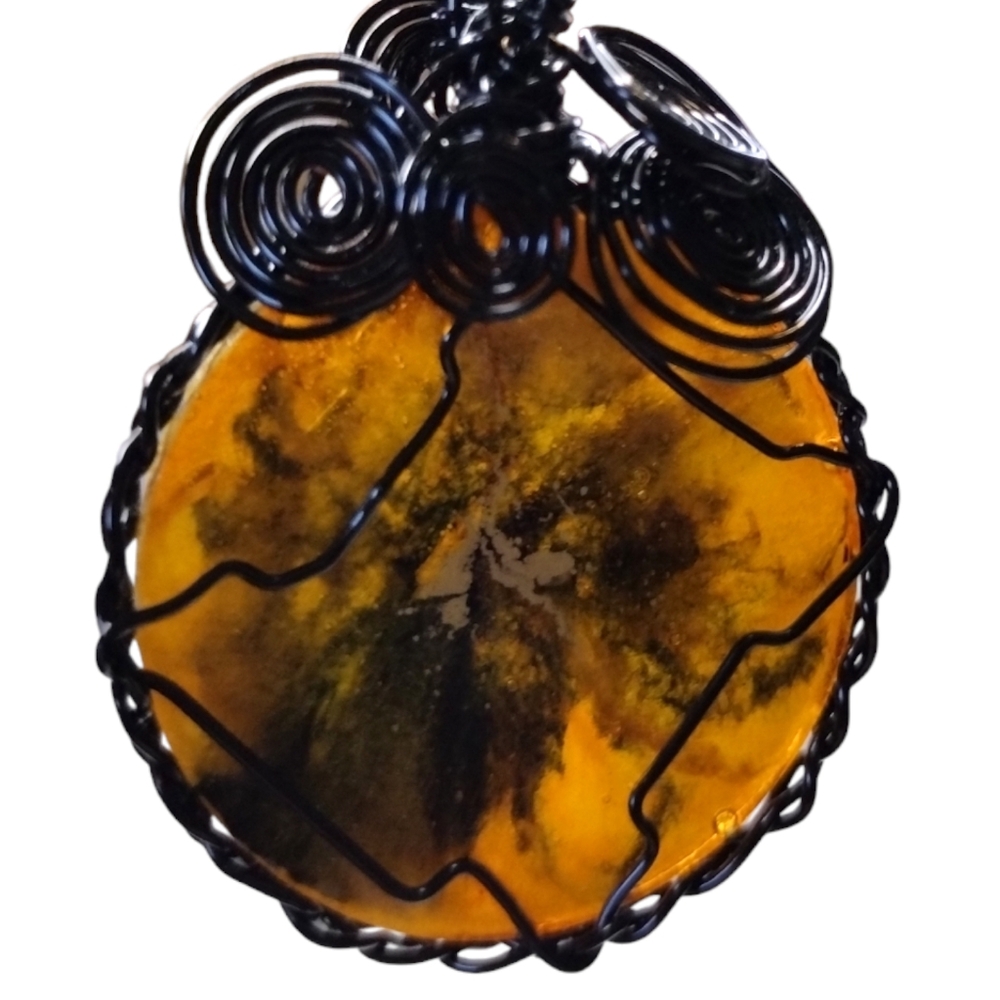 Translucent Mexican Fire Opal faux Stone OOAK with Gold Cooper Necklace